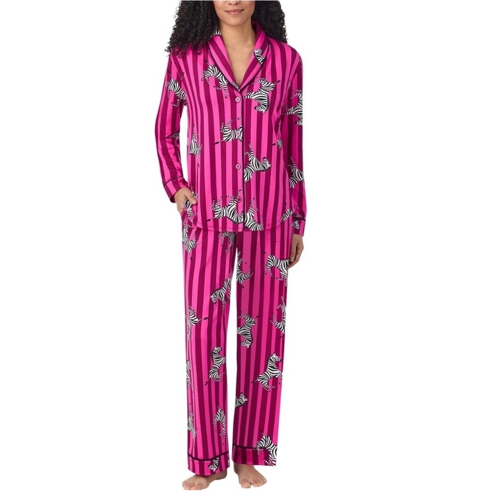 Room Service Pink Zebra Striped Pajama Set Long Sleeve Button Down XXL ZRS97677